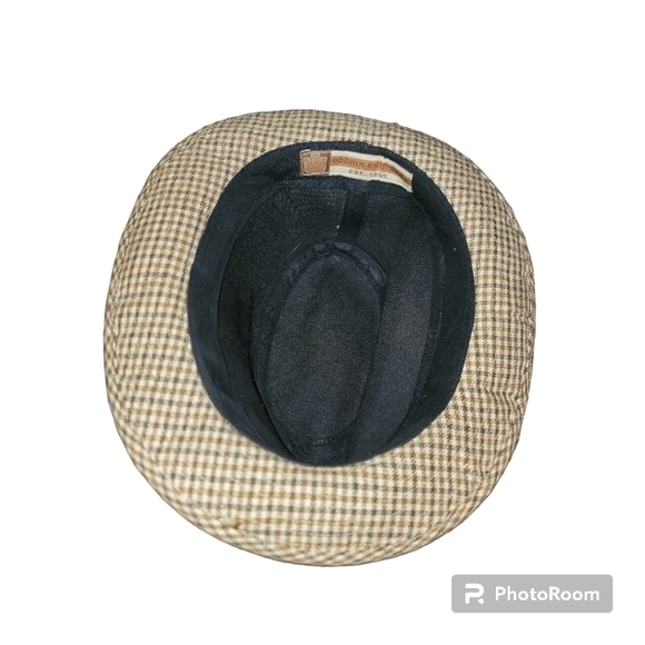 Goorin bros Plaid Tweed Fedora Hat OS Beige Brown EUC - Picture 2 of 7